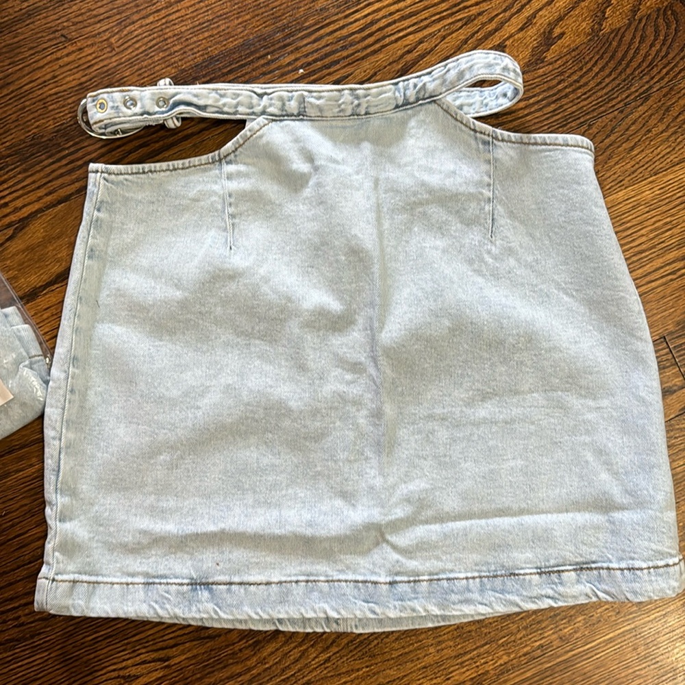 New in poly. WeWoreWhat Jean cut out skirt.